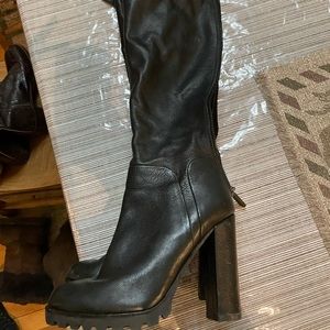 COPY - Black leather over the knee high heeled boot